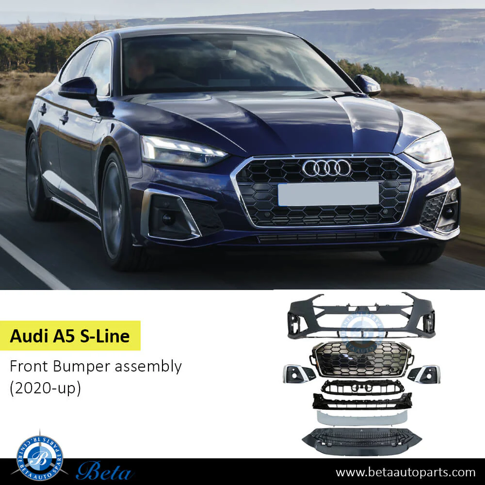 Audi A5-S-Line (2020-2024), Front Bumper with PDC with Park Assist with Washer with Radiator Grille, China, 8W6807065AE - Image 2