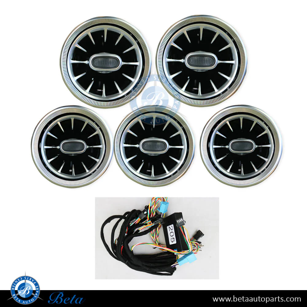 Mercedes C-Class / GLC-Class W205 / W253 (2019-2021), Front Fresh A/C Air Grille 64 Colors for Cars with Ambient Lighting, China, 2058300301, 2058303900, 2058304000