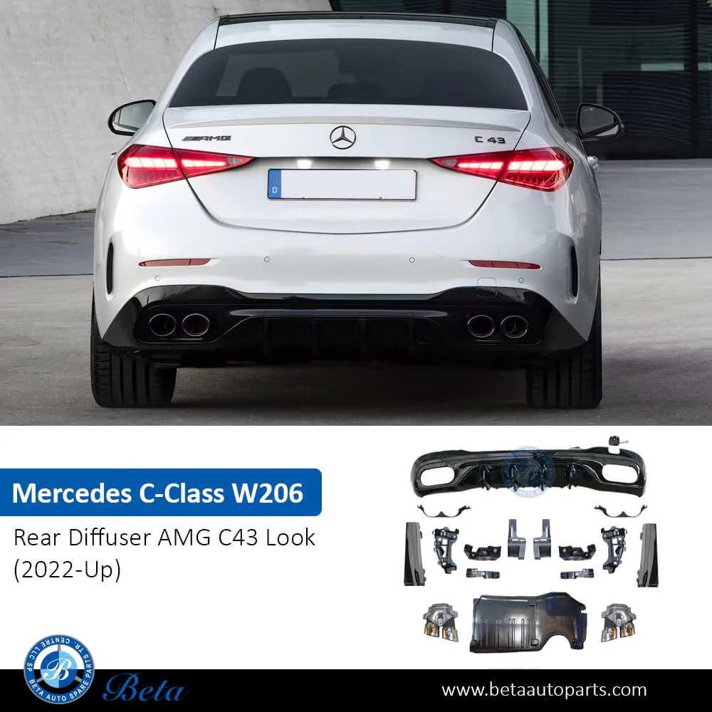 Mercedes C-Class W206 (2022-Up), Rear Diffuser AMG C43 Look with Exhaust Tips Tips, China, 2068854703 - Image 2